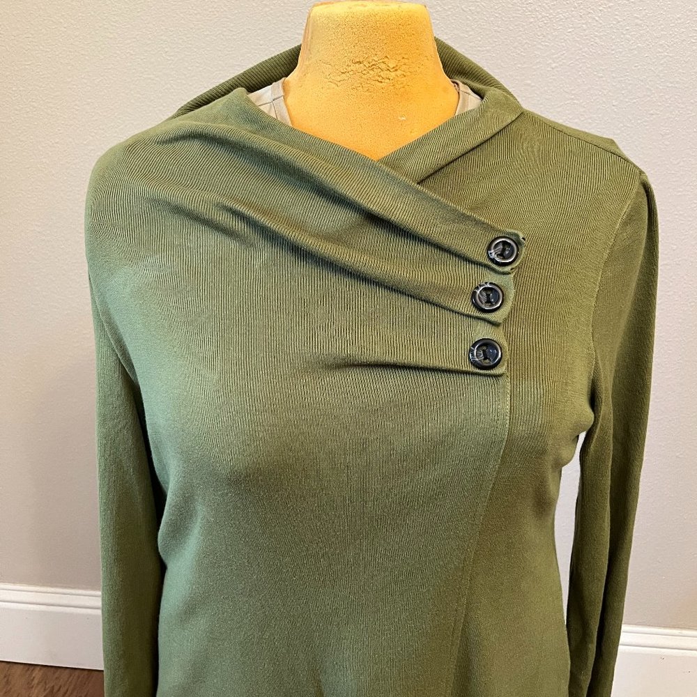 habitat olive green sweater with buttoned wrap neck